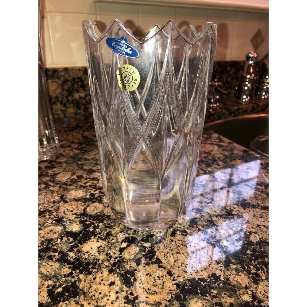 Bohemia Crystaler Trading 24% Lead Crystal Vase 7 1/4” By‎ 4 1/8” Czech Republic